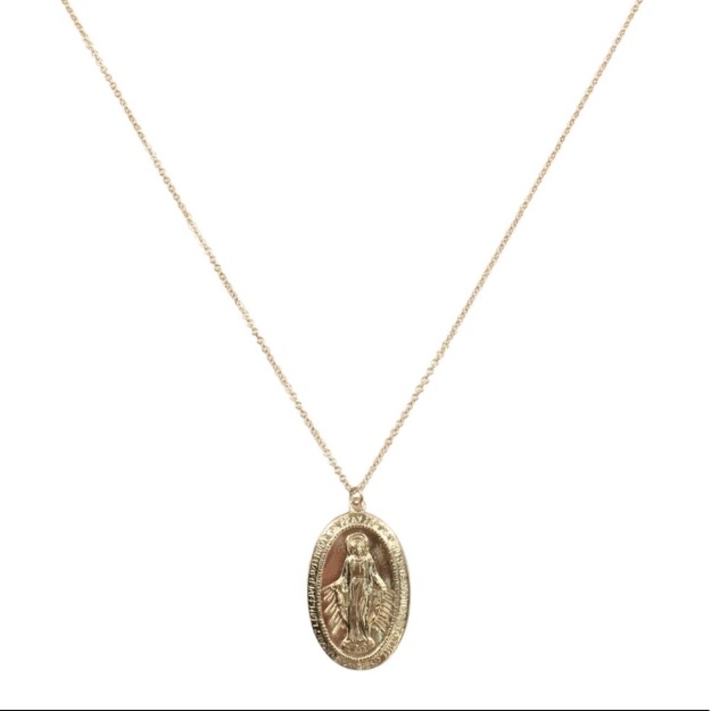14k Gold Filled Saint Mary Medallion Necklace - Picture 2 of 4